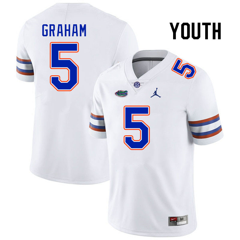 Youth #5 Myles Graham Florida Gators College Football Jerseys Stitched-White